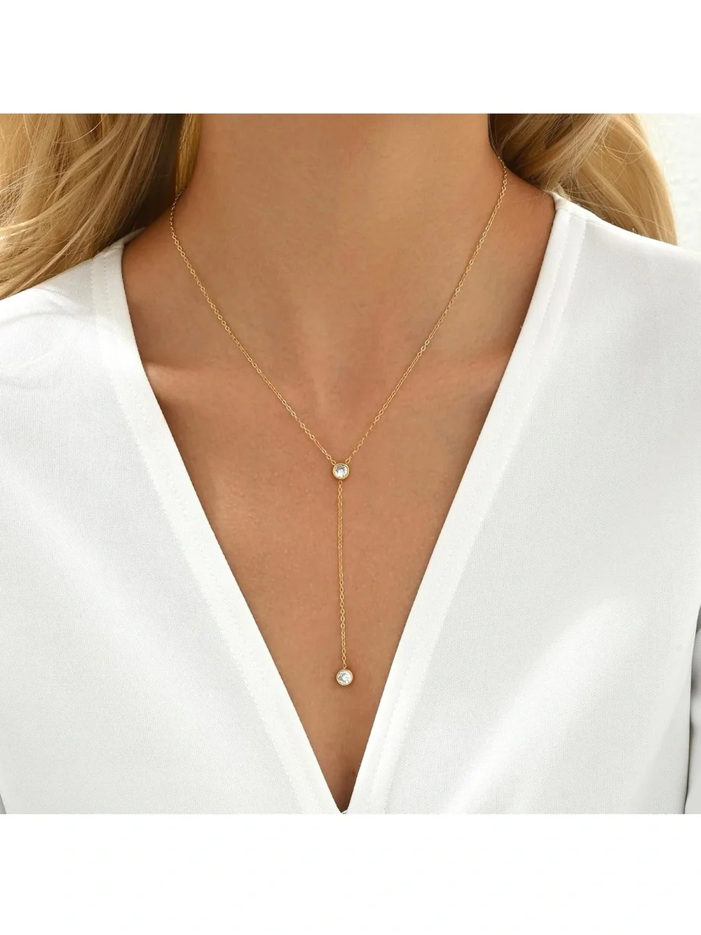 Kyazeo Necklace for Women,18K Gold Plated CZ Beaded Chain Y-Shaped Pendant